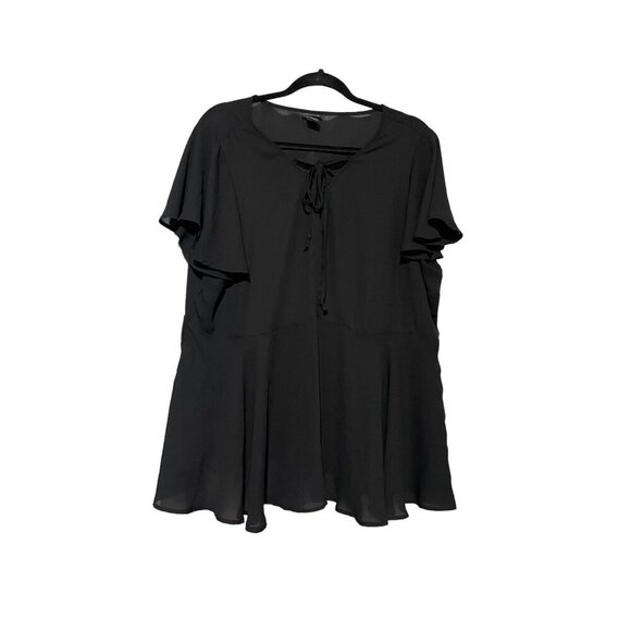 Torrid Women's Georgette Tie Front Flutter Short Sleeve Blouse Black Size 1-14/1 - Picture 1 of 5